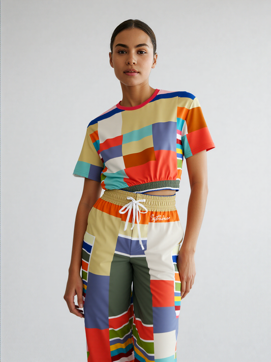 76 United Colorblock Pastel Stripe Eco-Poly Wide Leg Pants