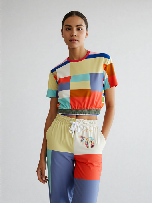 76 United Colorblock Eco-Poly Short Sleeve Cropped Pullover
