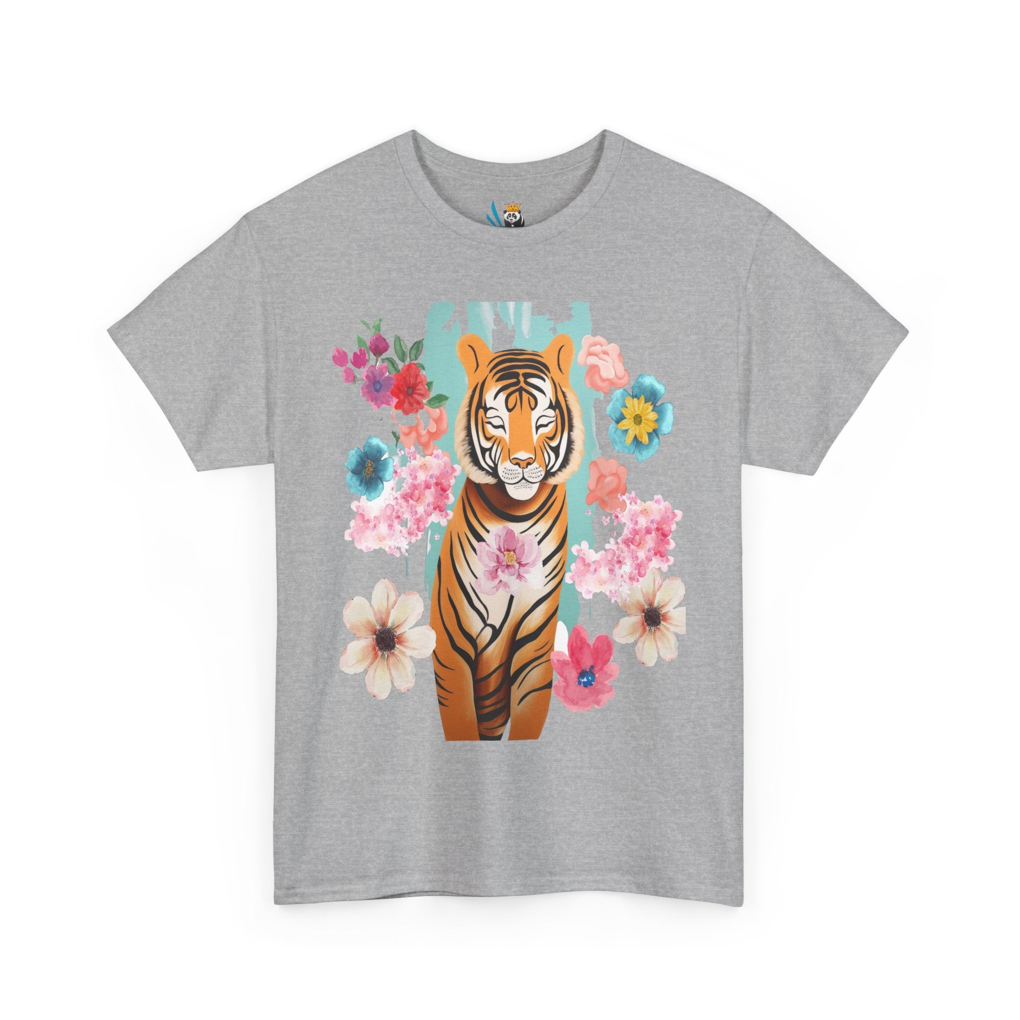 Tiger at Peace in Flowers Heavyweight Unisex Tee