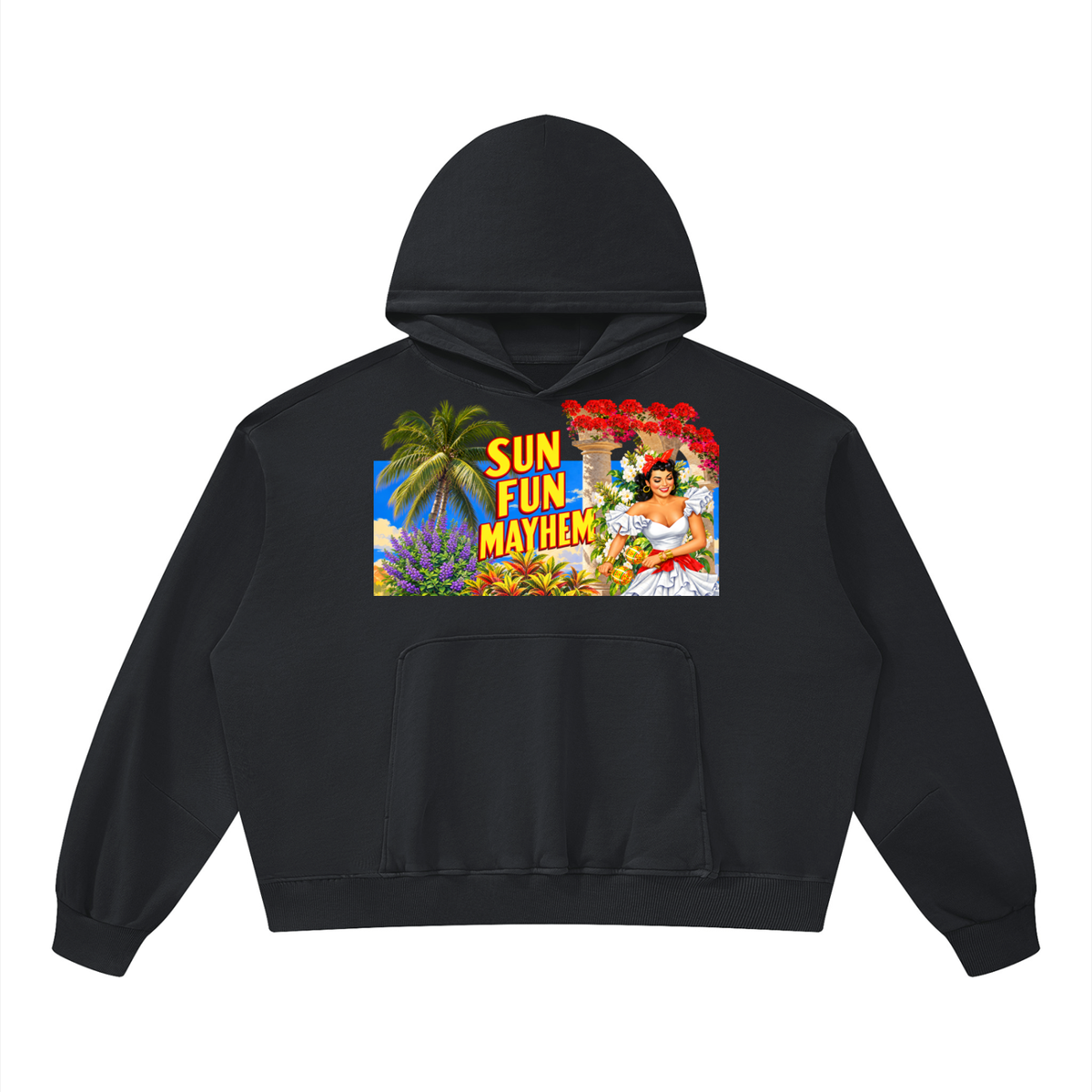 Sun Fun Mayhem in Cuba Unisex Boxy Vintage Washed Hoodie