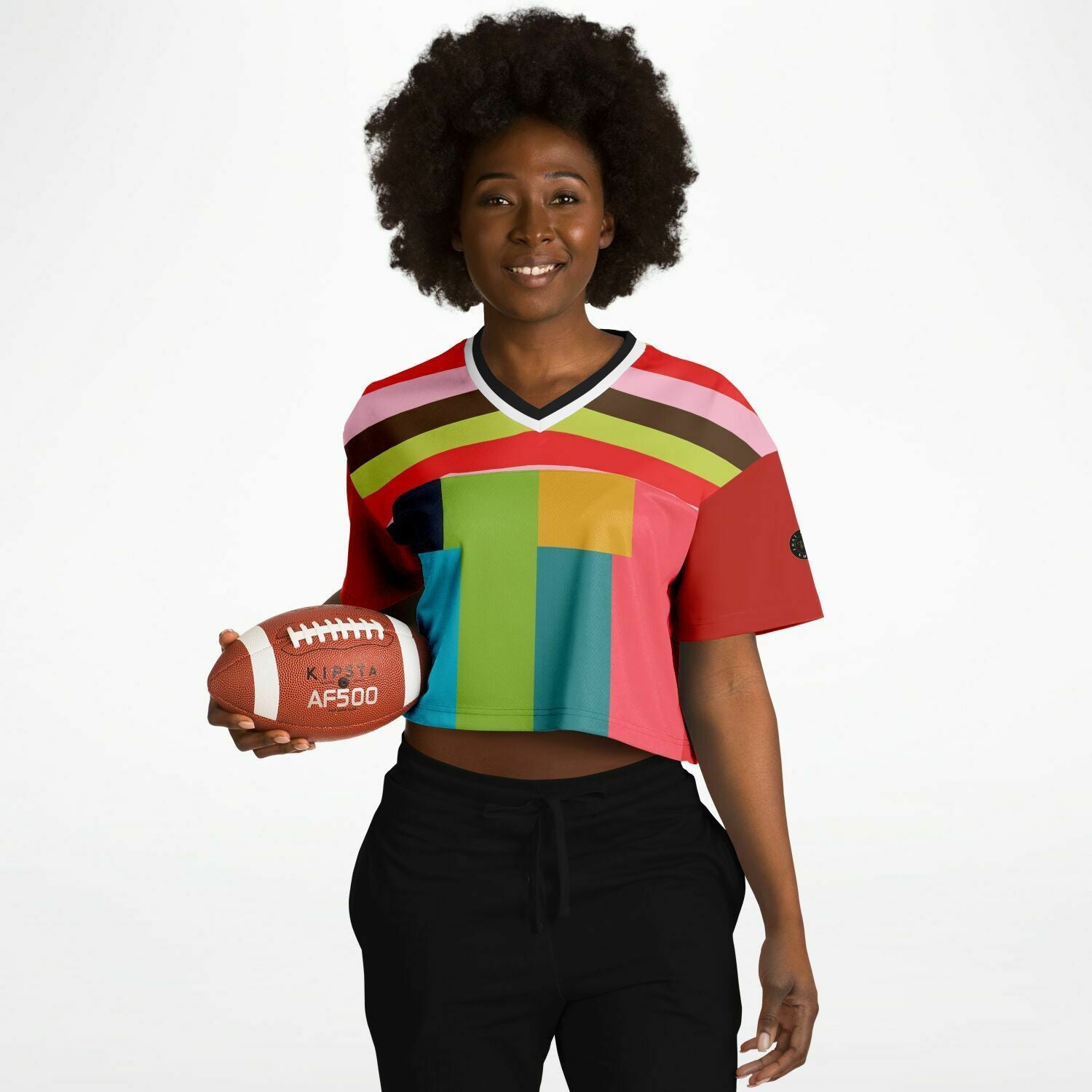 Watermelon Crush Rugby Stripe Eco-Poly V-Neck Crop Jersey