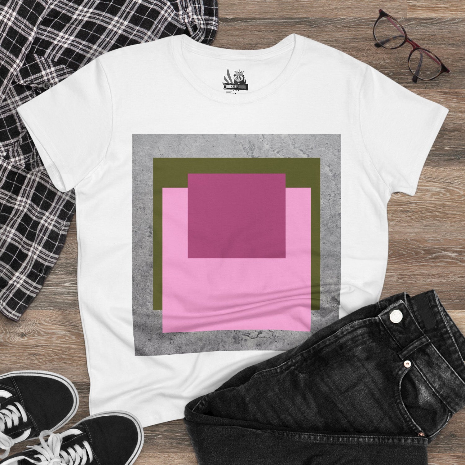 T-Shirt - Pink Rose Granny Quadruple Square Women&