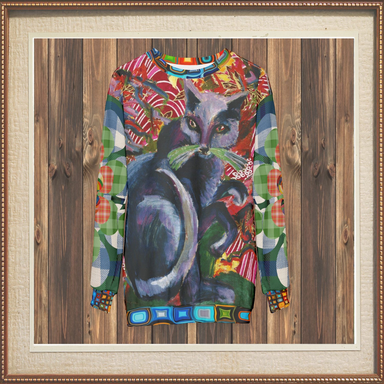 Grey Cat on Bright Cushion Unisex Sweatshirt (Gold Label)