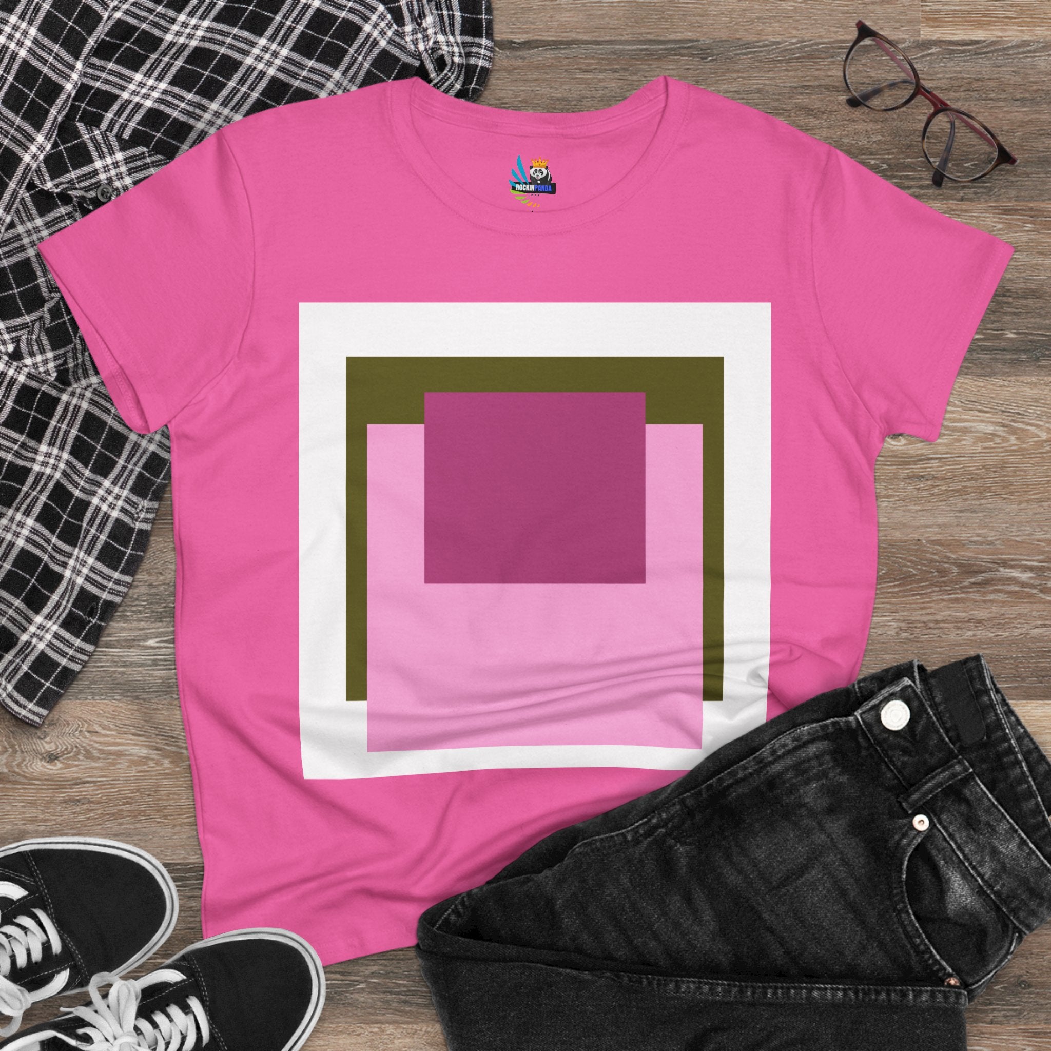 T-Shirt - Pink Rose Granny Quadruple Square Women&