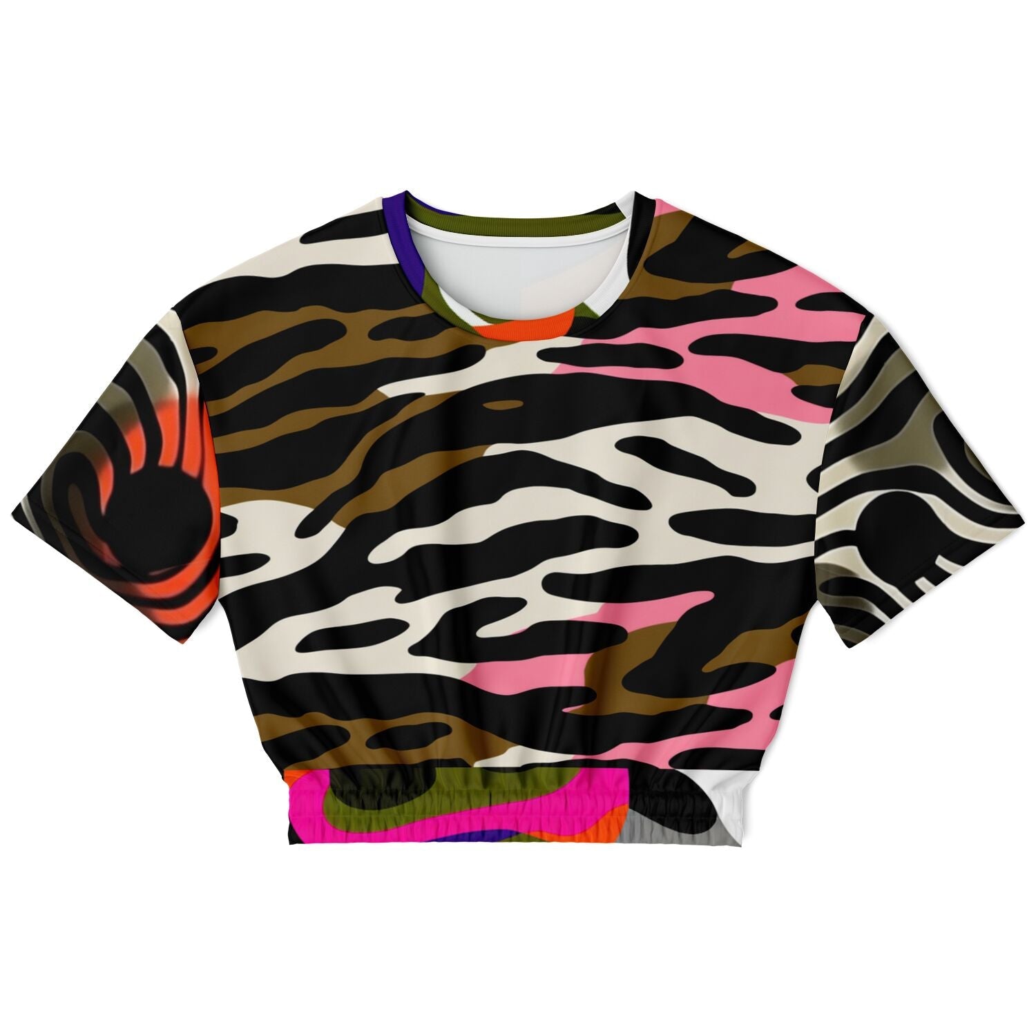 Wowzer Zowzer Animal Print Patchwork Eco-Poly Cropped Short Sleeve Pullover