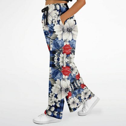 Blue Fashionista Floral Plaid Eco-Poly Wide Leg Pants