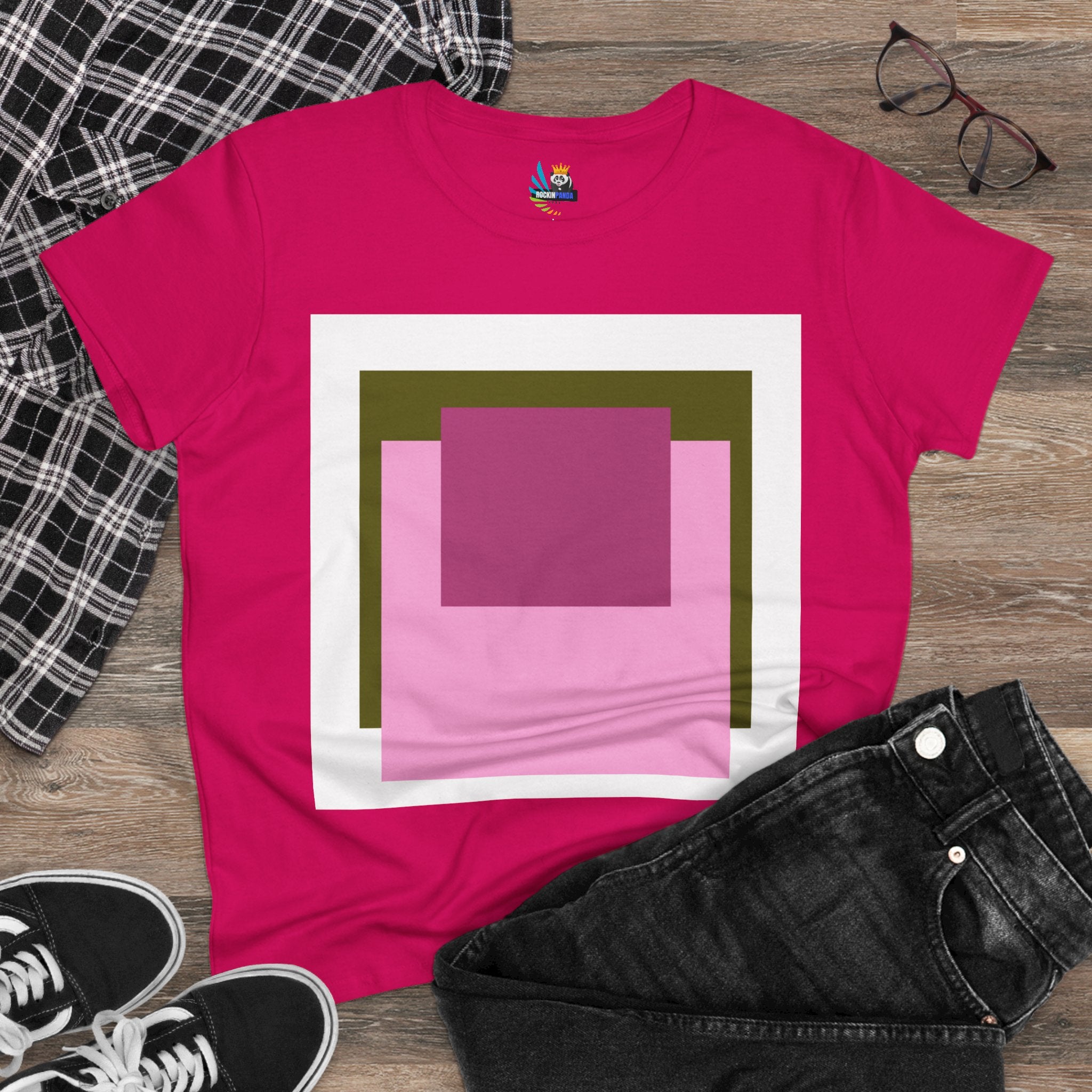 T-Shirt - Pink Rose Granny Quadruple Square Women&