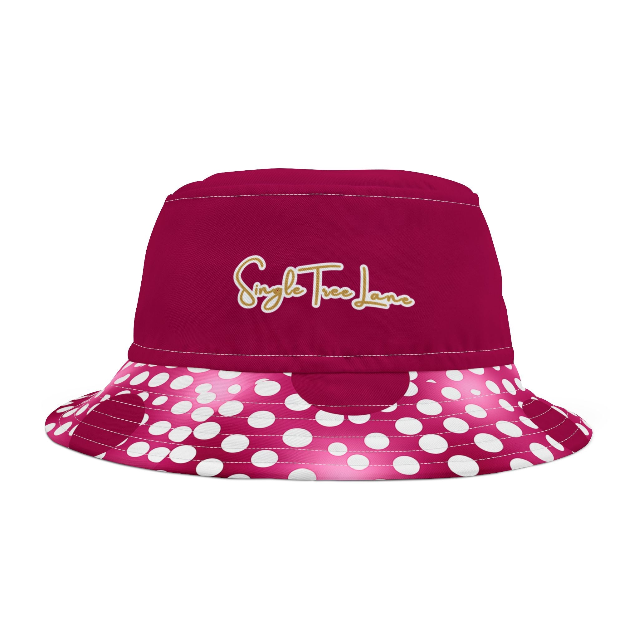 Pink Snowballs in Abstract Polka Dots Vibrant Bucket Hat