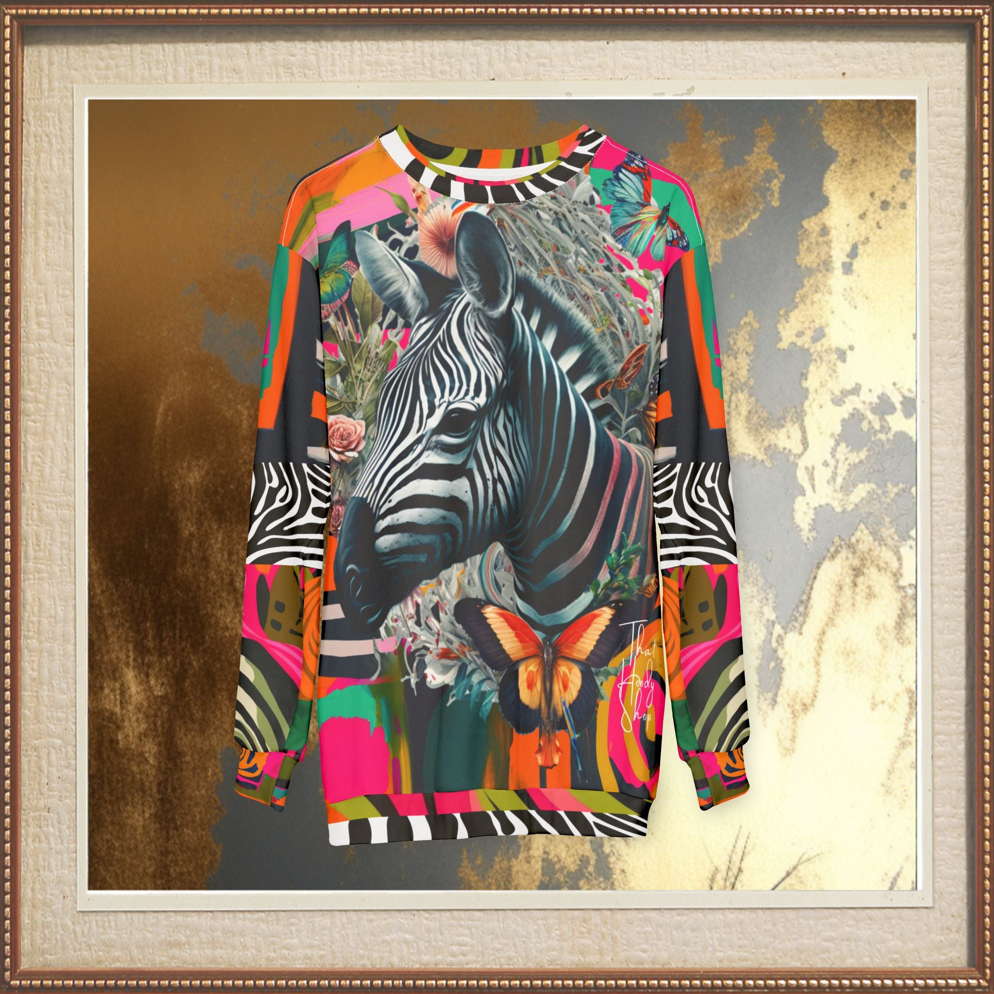 Zebra Fantasia Butterfly Swirl Unisex Sweatshirt (Gold Label)