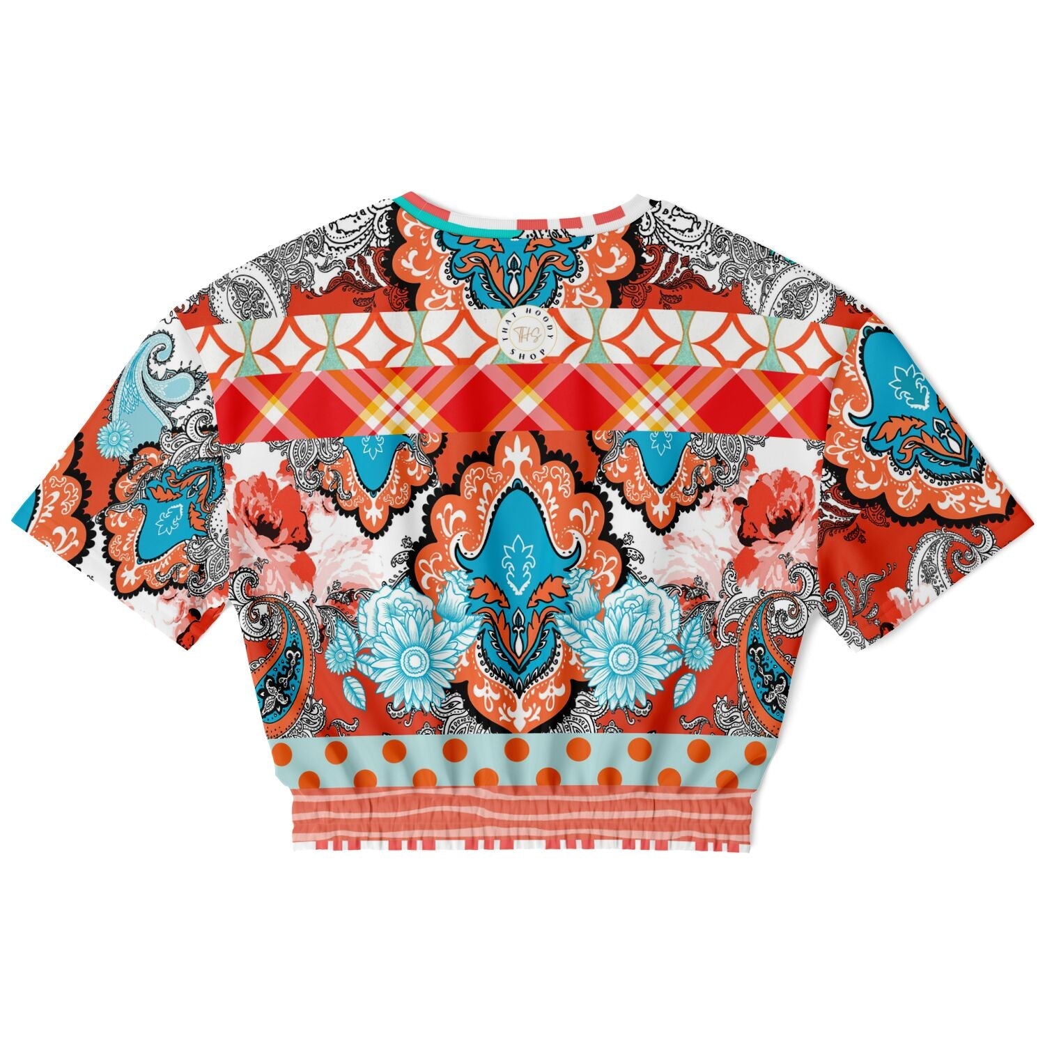 Coral Springs Hippie Patchwork Eco-Poly Short Sleeve Cropped Pullover