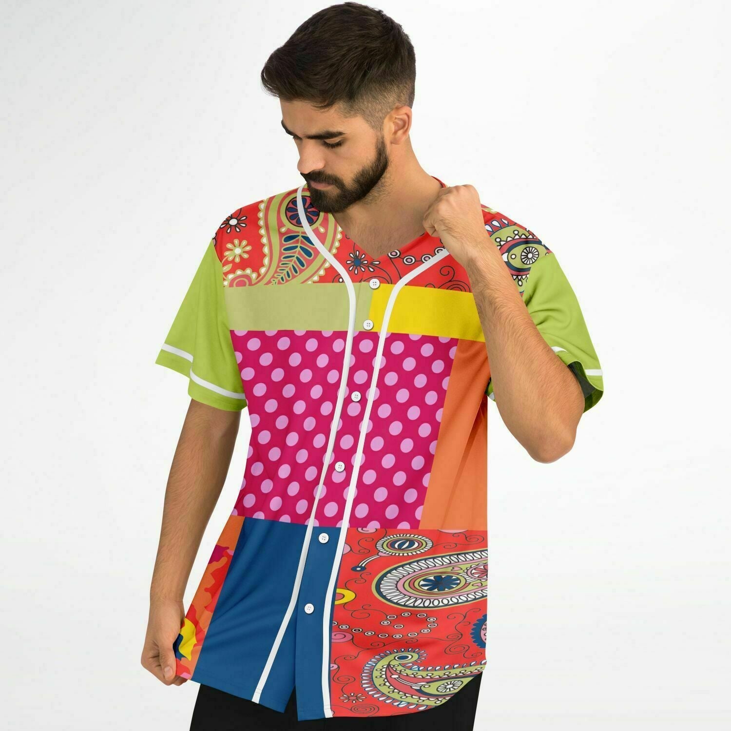 Chili Pepper Patchwork Eco-Poly Unisex Button Front Jersey
