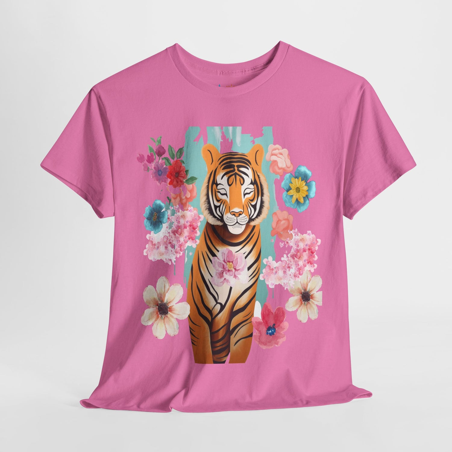 Tiger at Peace in Flowers Heavyweight Unisex Tee