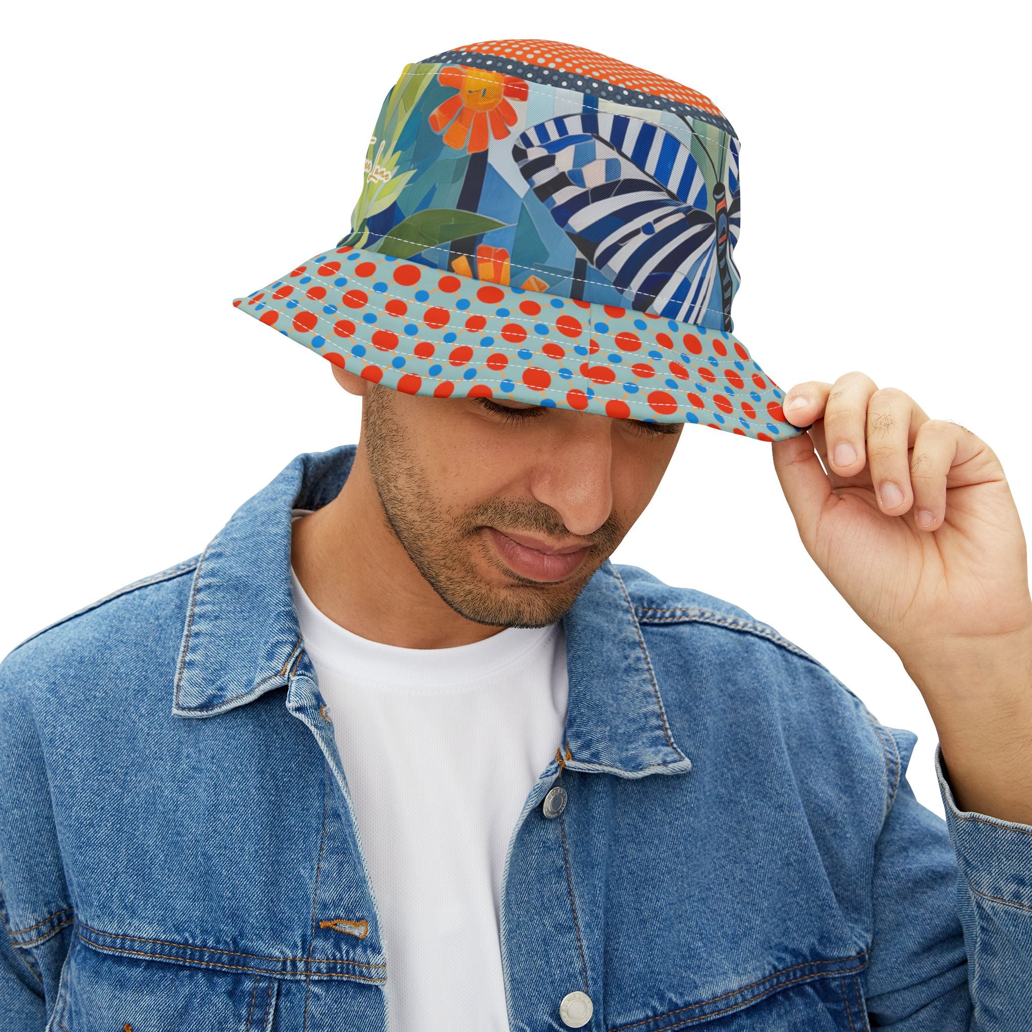 Sunshine and Butterflies in Stripes and Dots Vibrant Bucket Hat