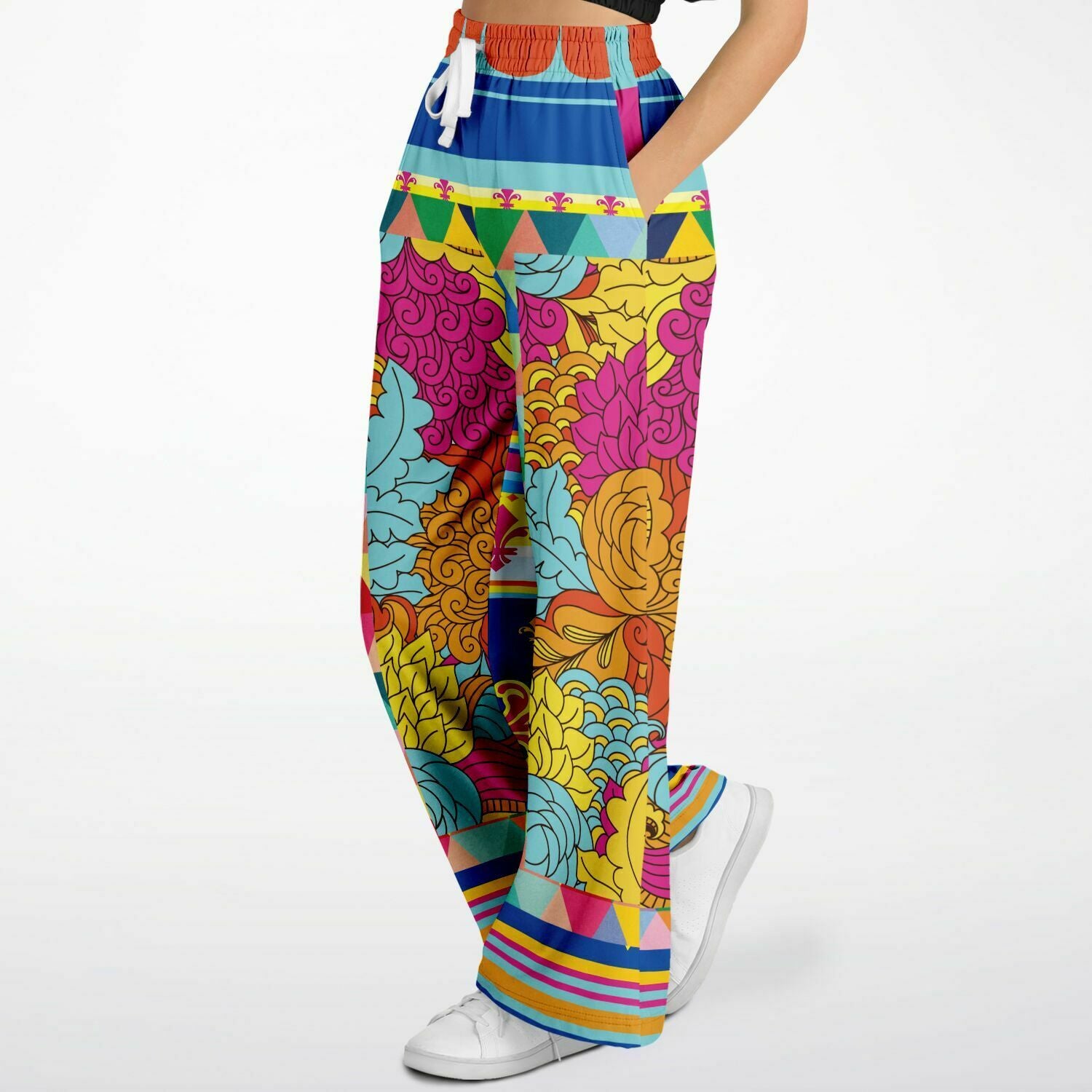 Queenie Hippie Floral Stripe Eco-Poly Wide Leg Pants
