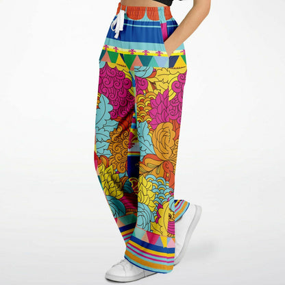 Queenie Hippie Floral Stripe Eco-Poly Wide Leg Pants