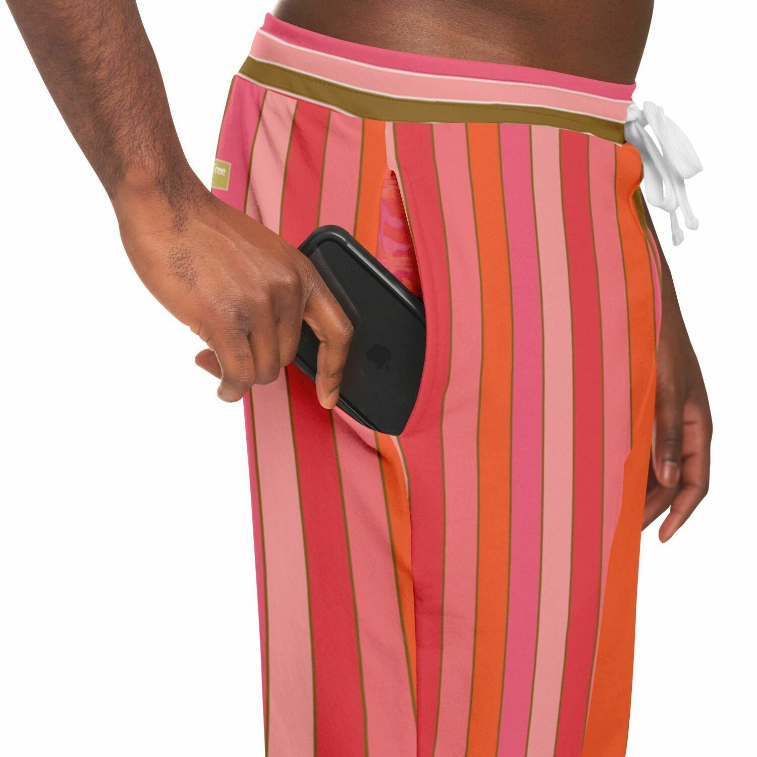 Coral Lipstick Rugby Stripe Eco-Poly Unisex Joggers