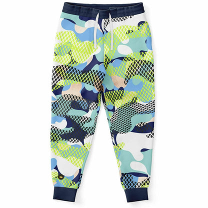 Blue and Lime Eco-Poly Camo Joggers
