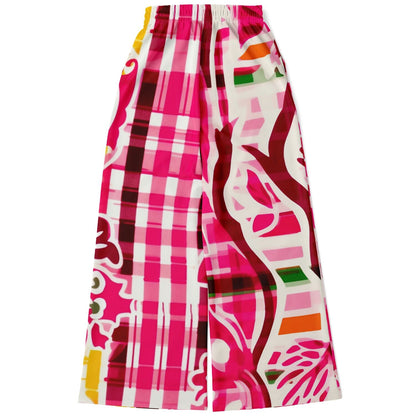 Cabbage Rose Pink Floral Plaid Eco-Poly Wide Leg Pants