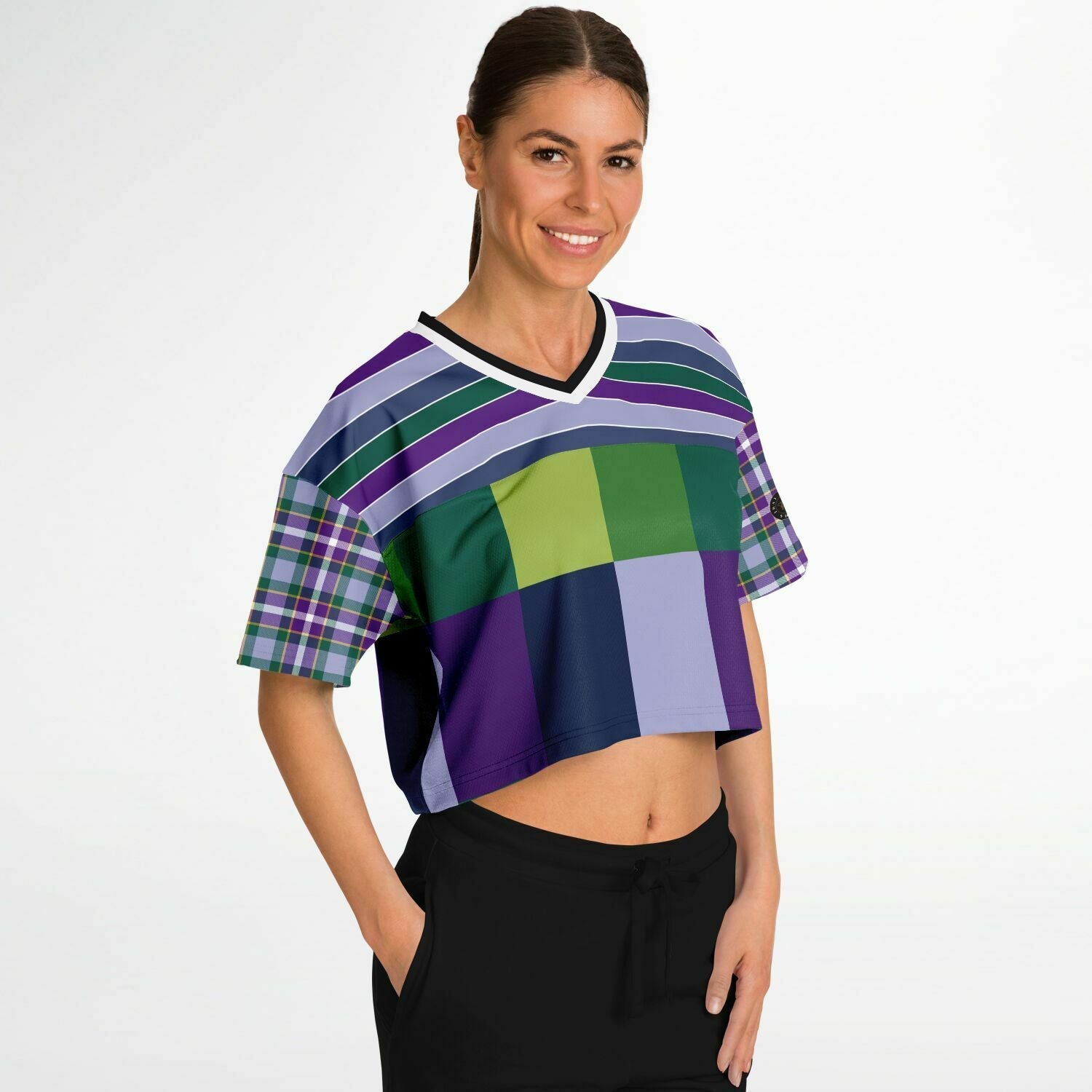 Purple Crush Rugby Stripe Plaid Eco-Poly Crop Jersey