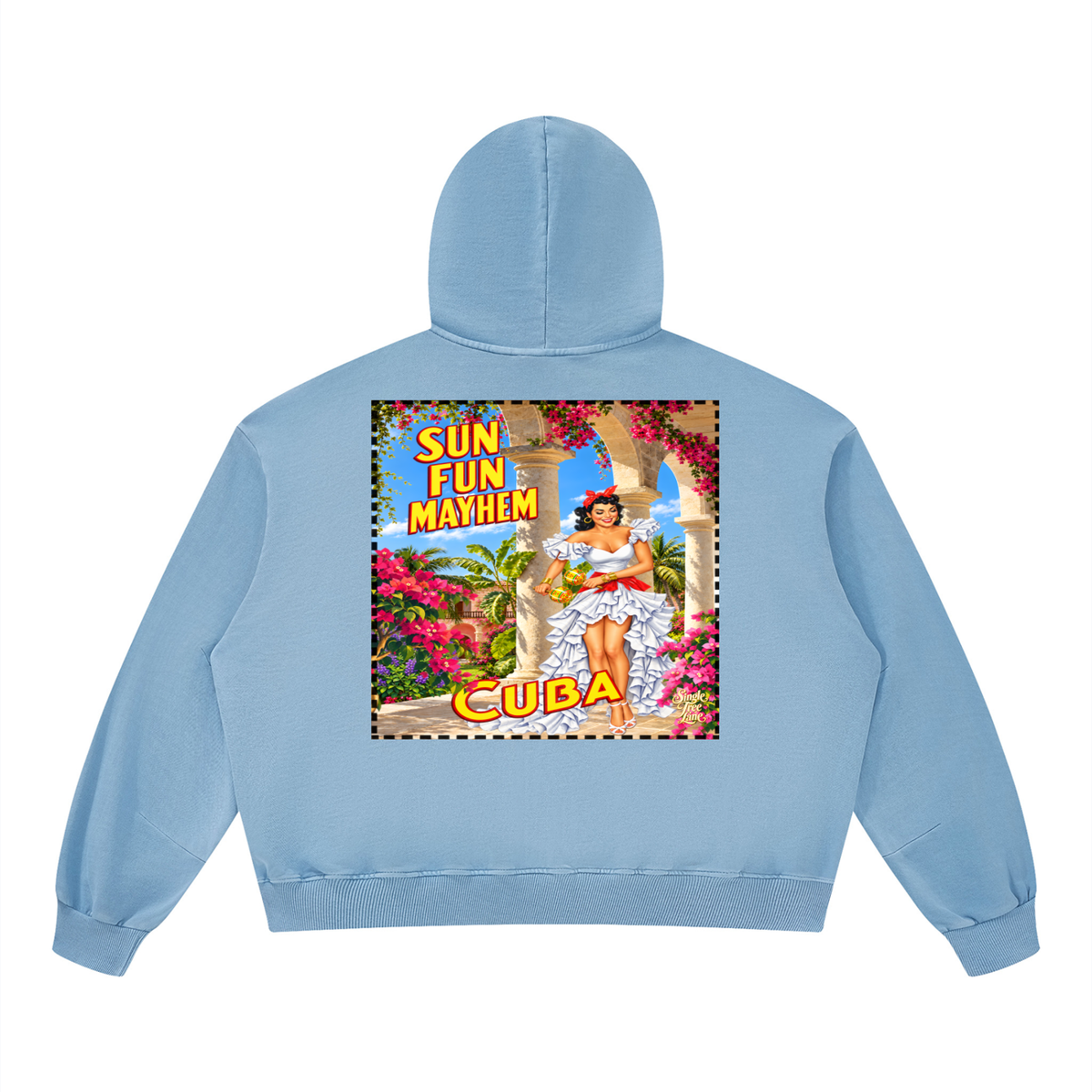Sun Fun Mayhem in Cuba Unisex Boxy Vintage Washed Hoodie