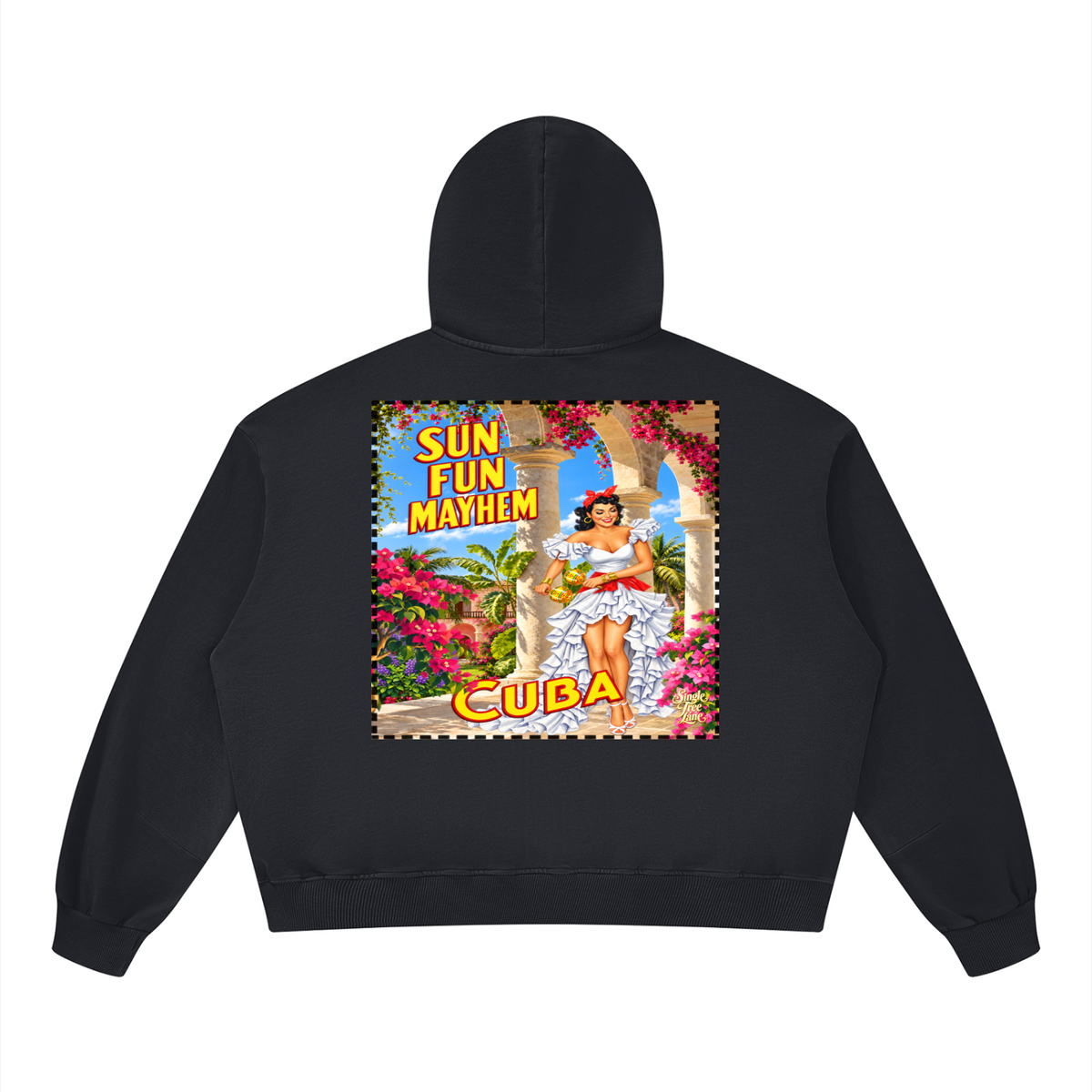 Sun Fun Mayhem in Cuba Unisex Boxy Vintage Washed Hoodie