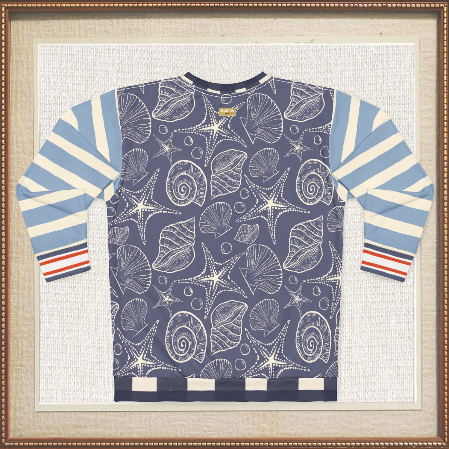Sail Away Seashell Sketch Stripe Duo in Blue Unisex Sweatshirt (Gold Label)