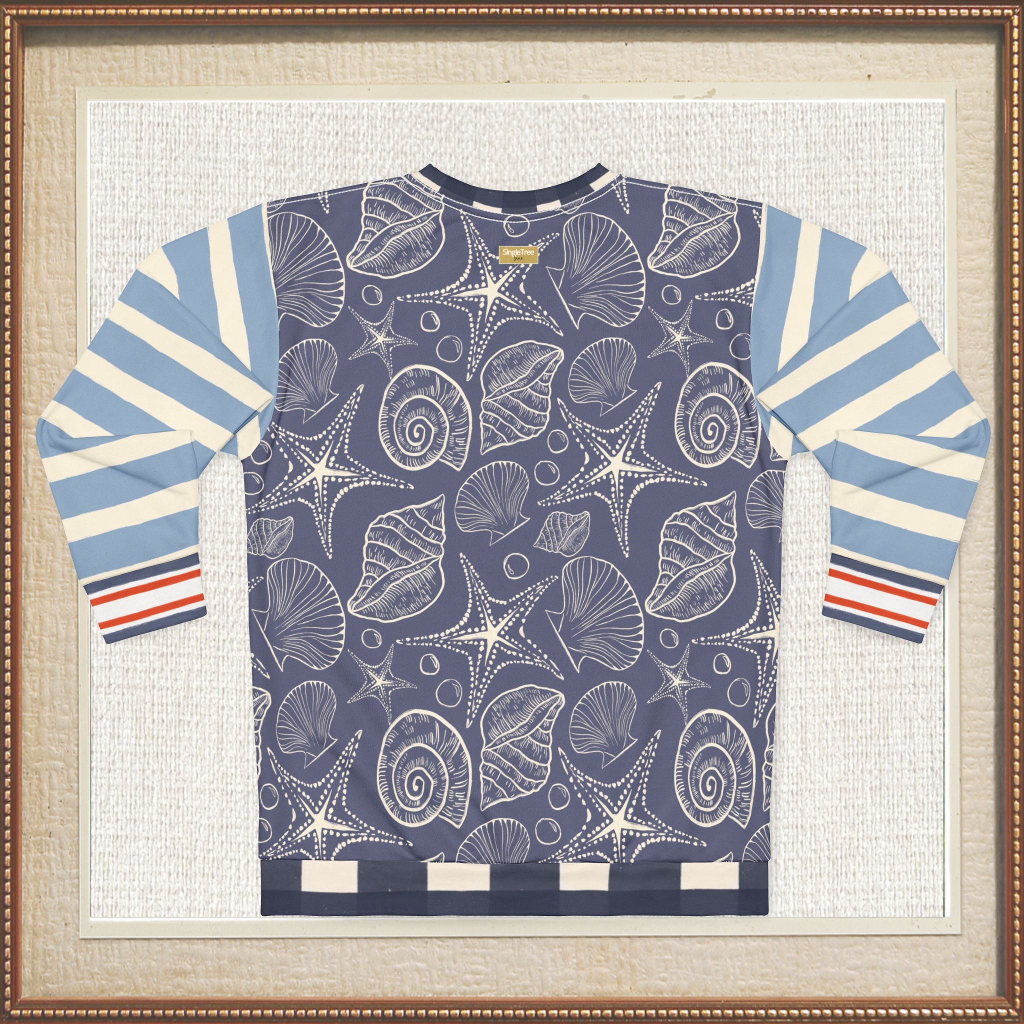 Sail Away Seashell Sketch Stripe Duo in Blue Unisex Sweatshirt (Gold Label)