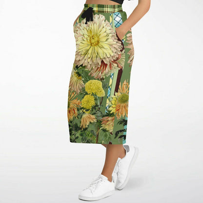 Green Caravan Floral Striped Eco-Poly Long Pocket Skirt