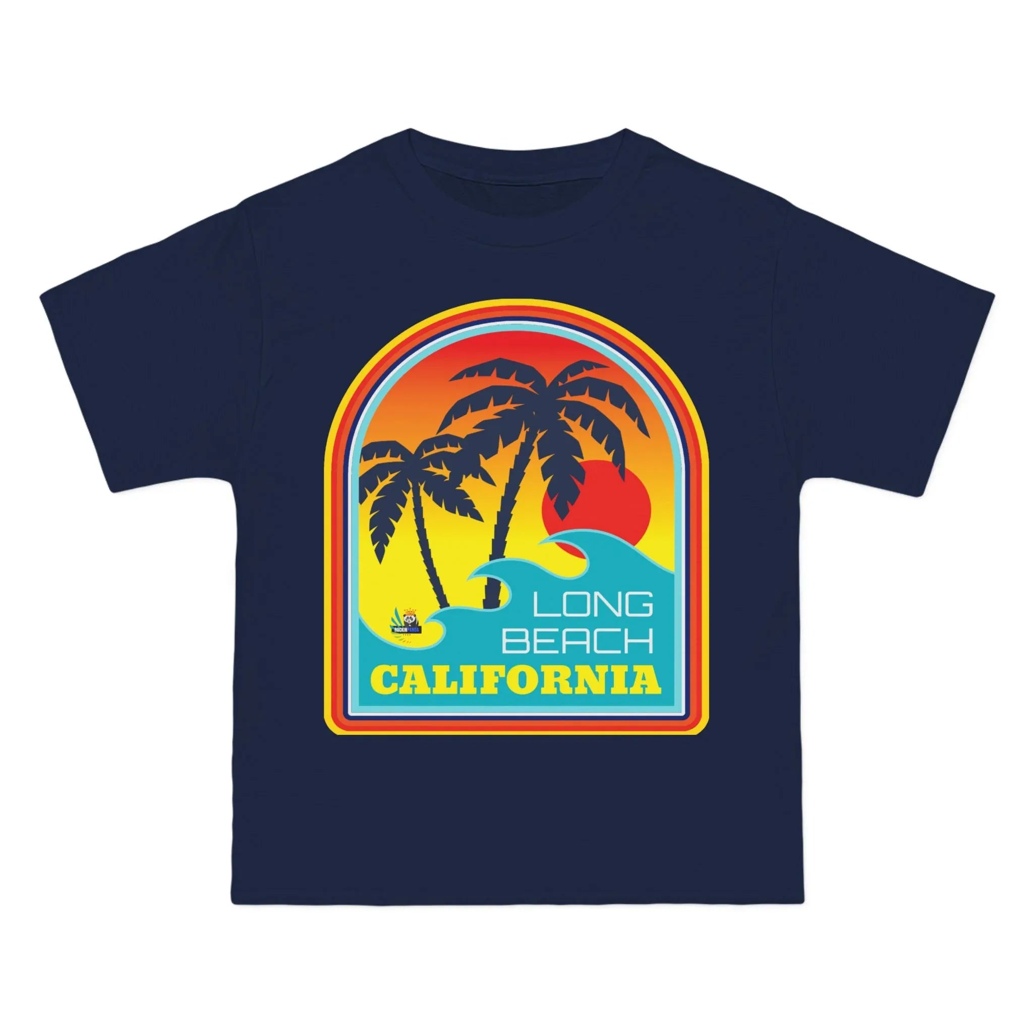 Navy blue t-shirt with a colorful &