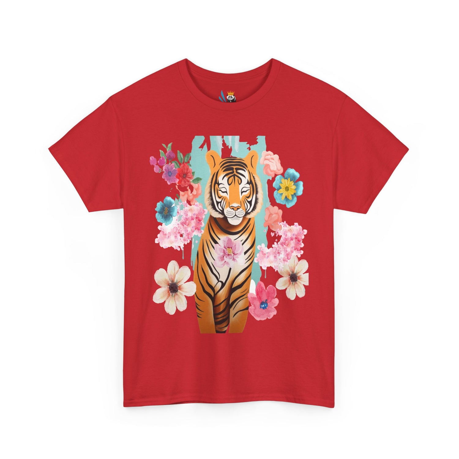 Tiger at Peace in Flowers Heavyweight Unisex Tee