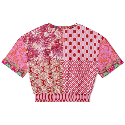 Gypsy Beat Pink Patchwork Eco-Poly Short Sleeve Cropped Pullover