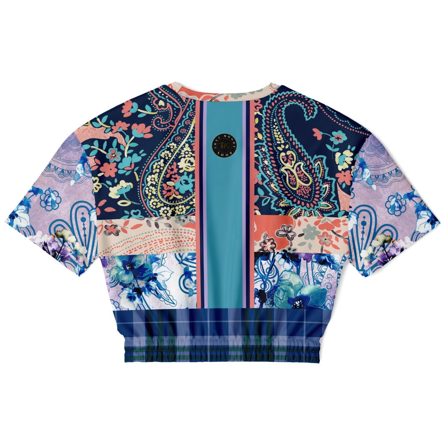 Dolores Park Paisley Plaid Eco-Poly Short Sleeve Cropped Pullover