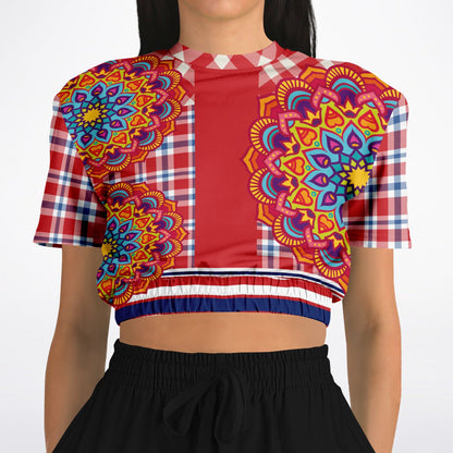 Hippy-Dippy Plaid Eco-Poly Cropped Short Sleeve Pullover