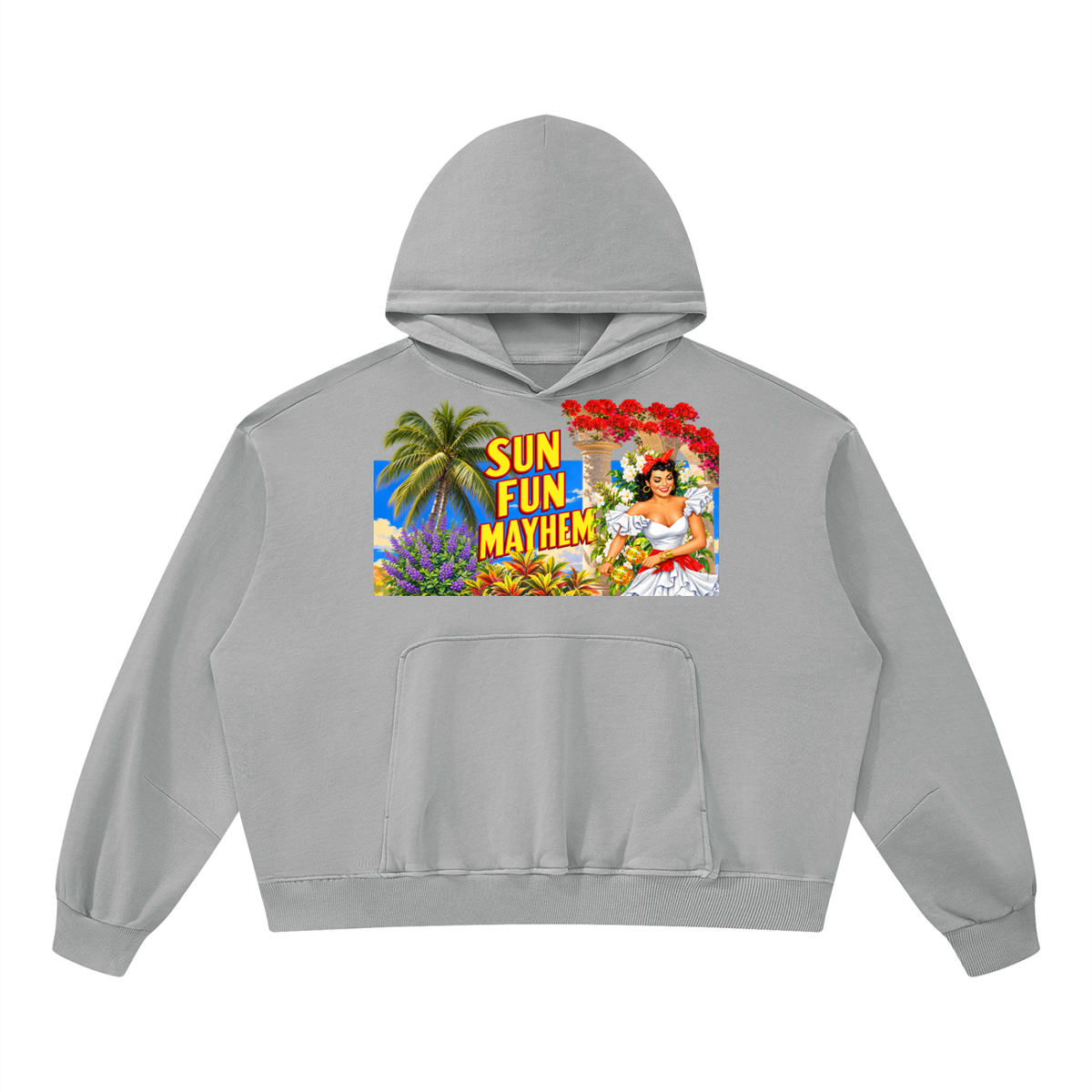 Sun Fun Mayhem in Cuba Unisex Boxy Vintage Washed Hoodie