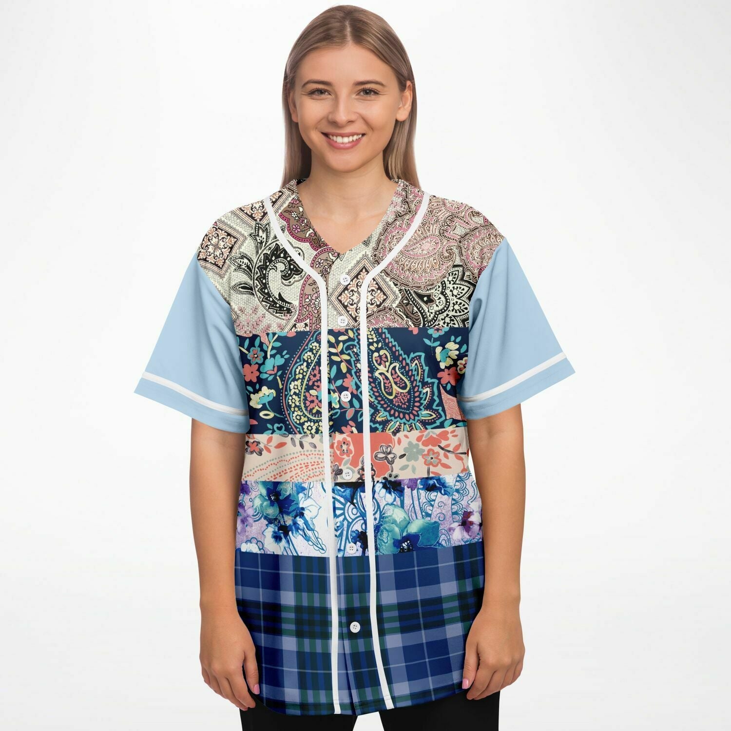 Dolores Park Paisley Print Short Sleeve Eco-Poly Baseball Jersey