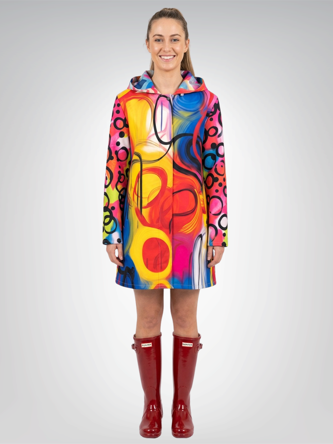 Color Riot Abstract Swirl Womens Hooded Rain Jacket