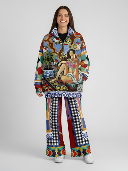 Decorative Figure in Ornamental Tavira Eco-Poly Wide Leg Pants