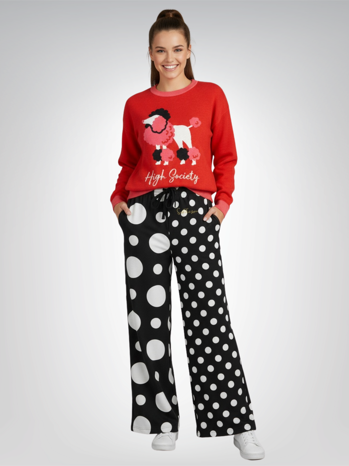 Bubbles in Black and White Eco-Poly Wide Leg Pants