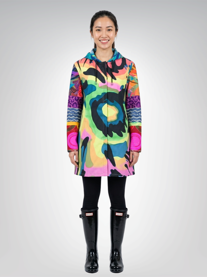 Neon Electric Jungle Remix Womens Hooded Rain Jacket