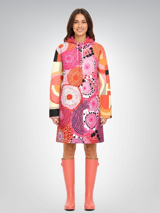 Pink Citrus Orbit Womens Hooded Rain Jacket