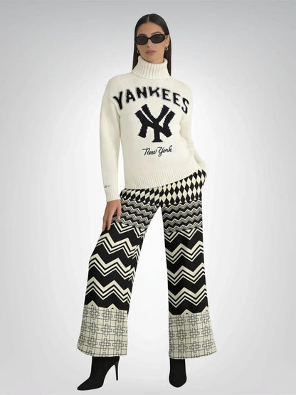 Cookies and Cream Chevron Patchwork Eco-Poly Wide Leg Pants