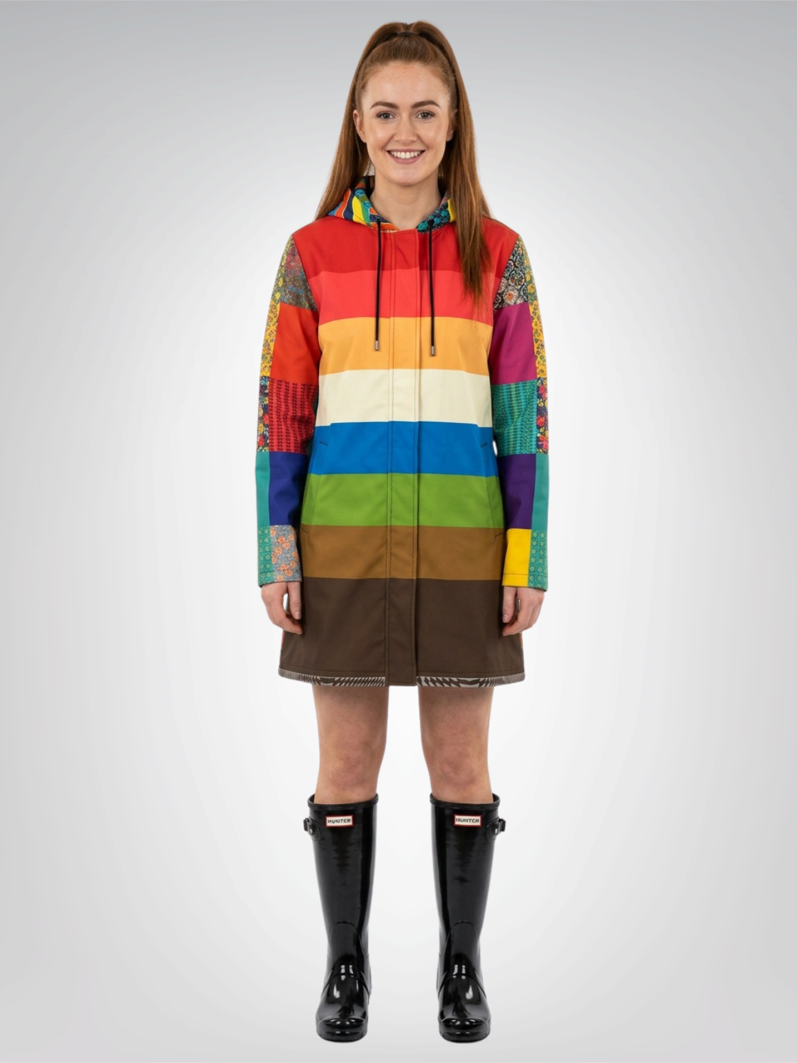 Retro Sunset Rugby Stripe Womens Hooded Rain Jacket
