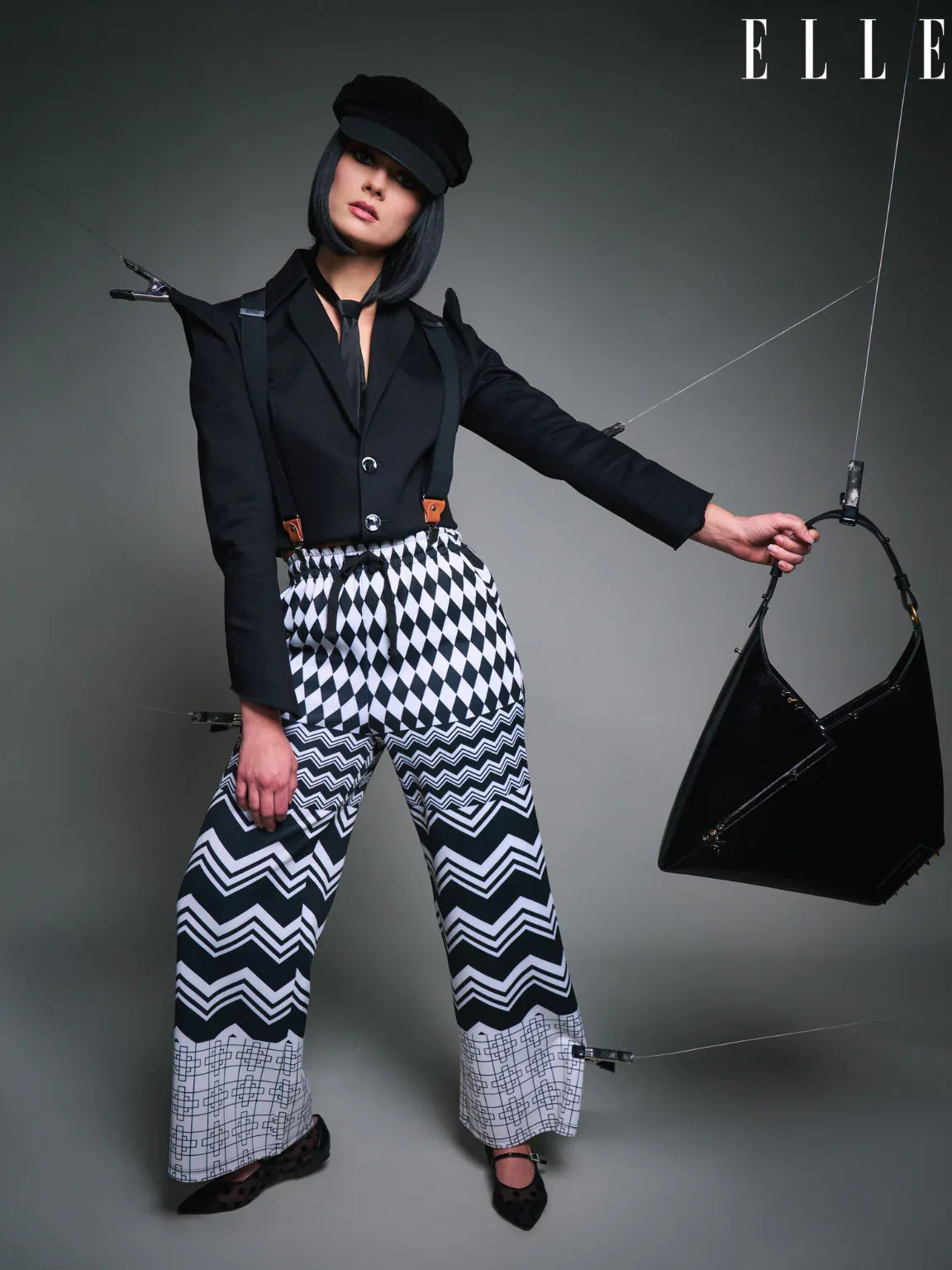 Cookies and Cream Chevron Patchwork Eco-Poly Wide Leg Pants