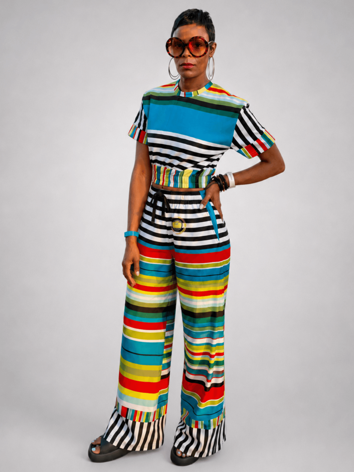 Everglades Jailhouse Stripe Eco-Poly Short Sleeve Cropped Pullover