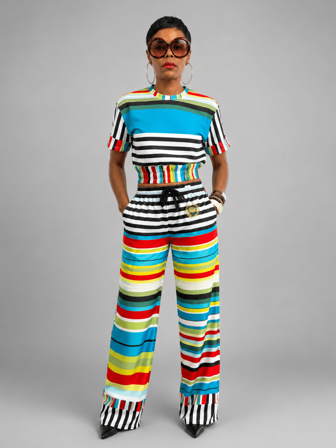 Everglades Jailhouse Stripe Eco-Poly Short Sleeve Cropped Pullover