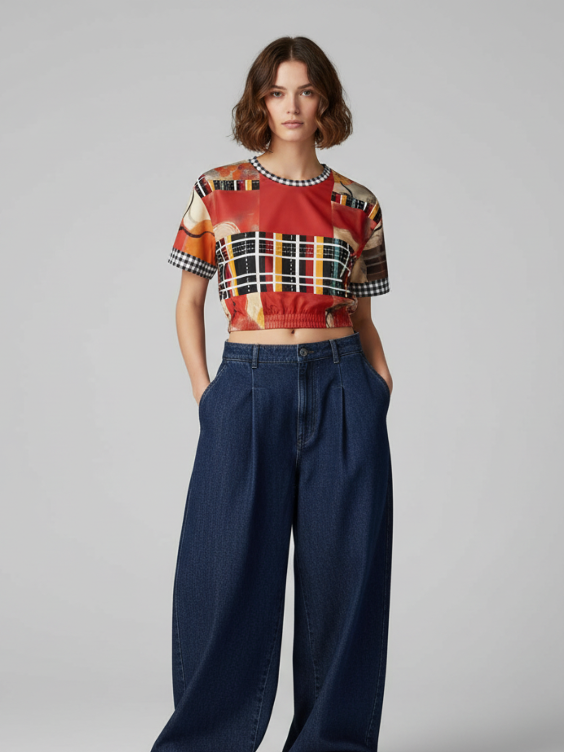 Springtime in Asia in Floral Stripes Eco-Poly Short Sleeve Cropped Pullover