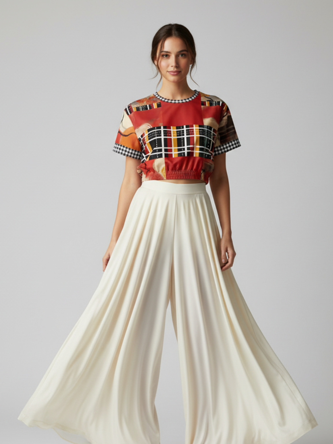 Springtime in Asia in Floral Stripes Eco-Poly Short Sleeve Cropped Pullover