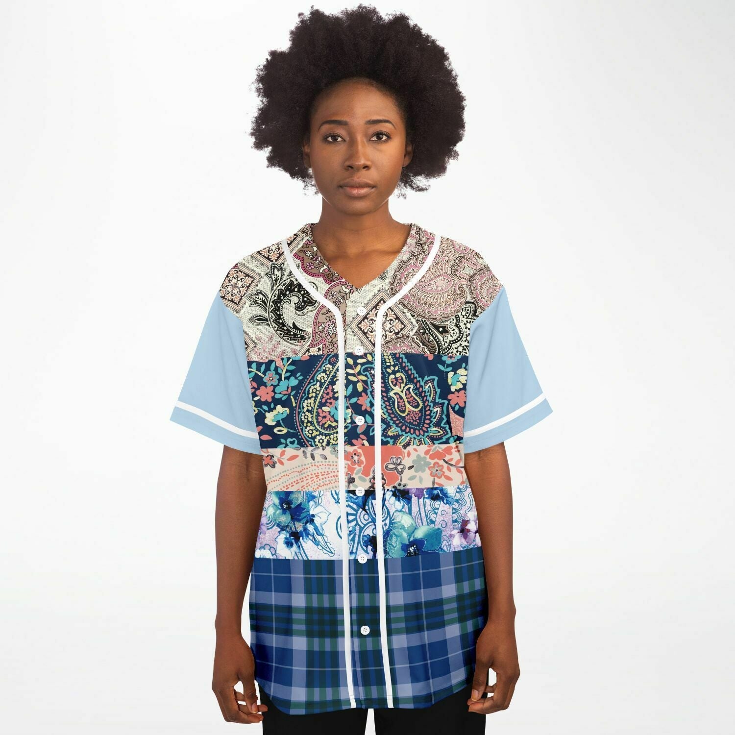 Dolores Park Paisley Print Short Sleeve Eco-Poly Baseball Jersey