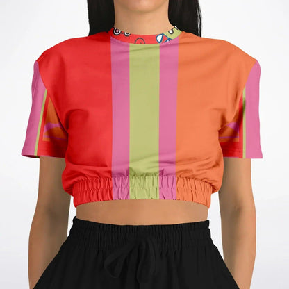 Chili Pepper Colorblock Trio Eco-Poly Short Sleeve Cropped Pullover