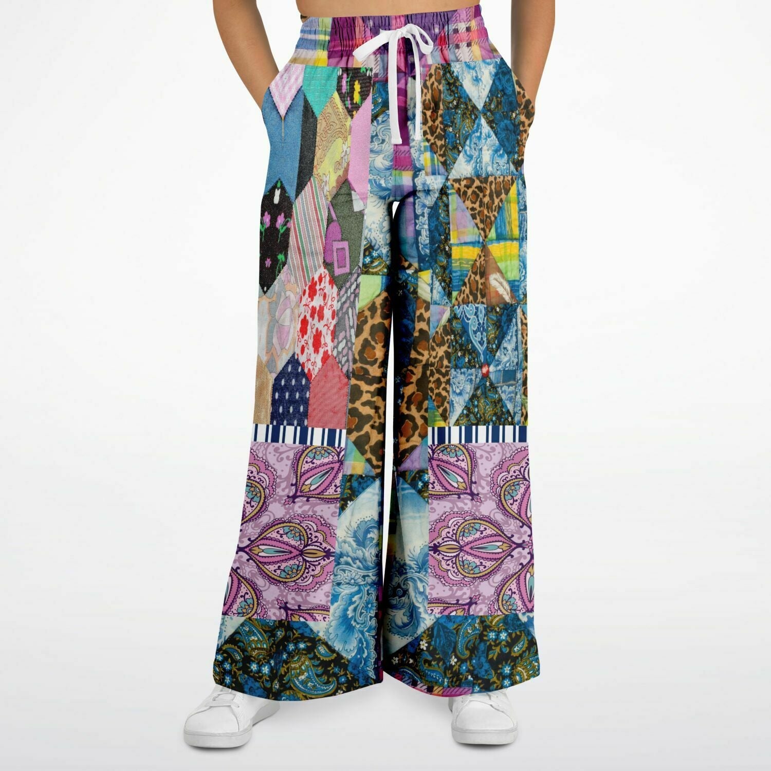 Gypsy Queen Juxtapose Purple Patchwork Quilt Eco-Poly Wide Leg Pants